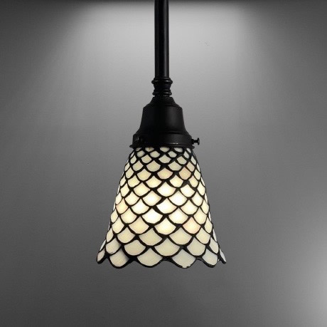 White Scalloped Design Leaded Glass Pendants